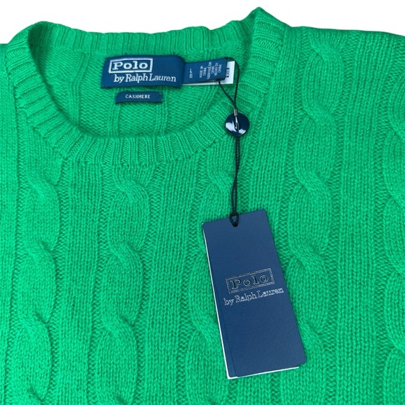 Polo Ralph Lauren Iconic  Cable Knit Green Cashmere Sweater Mens Size Large $498 - Picture 3 of 12